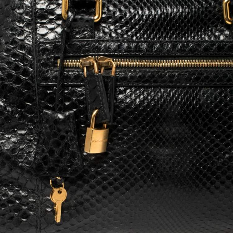 Pre Owned Dolce & Gabbana Black Python Leather Frame Satchel