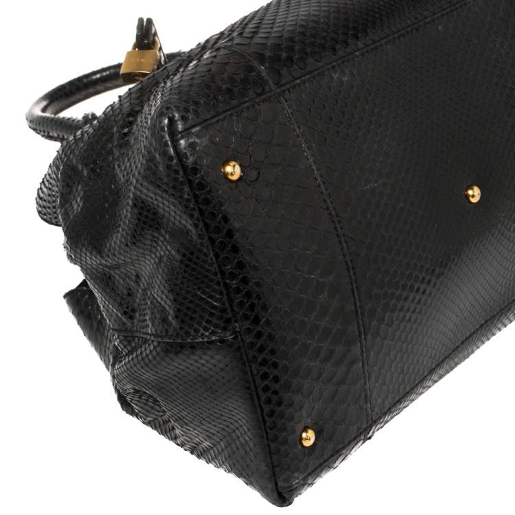 Pre Owned Dolce & Gabbana Black Python Leather Frame Satchel