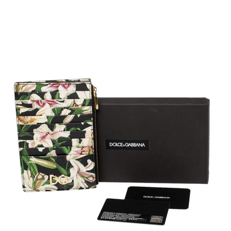 Pre Owned Dolce & Gabbana Multicolor Floral Print Leather Zip Card Holder 
