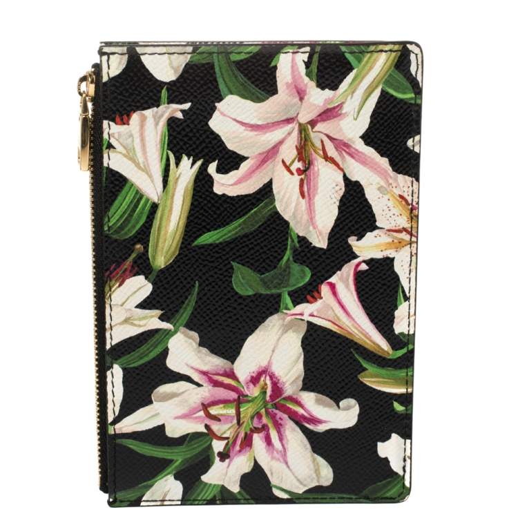 Pre Owned Dolce & Gabbana Multicolor Floral Print Leather Zip Card Holder 