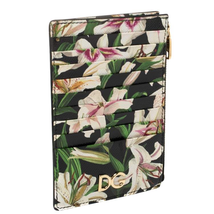 Pre Owned Dolce & Gabbana Multicolor Floral Print Leather Zip Card Holder 