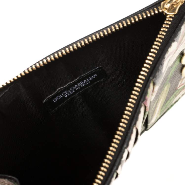 Pre Owned Dolce & Gabbana Multicolor Floral Print Leather Zip Card Holder 