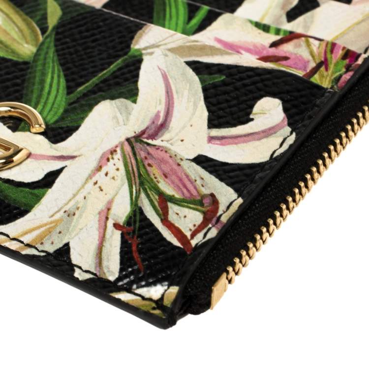 Pre Owned Dolce & Gabbana Multicolor Floral Print Leather Zip Card Holder 