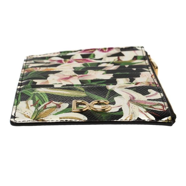 Pre Owned Dolce & Gabbana Multicolor Floral Print Leather Zip Card Holder 