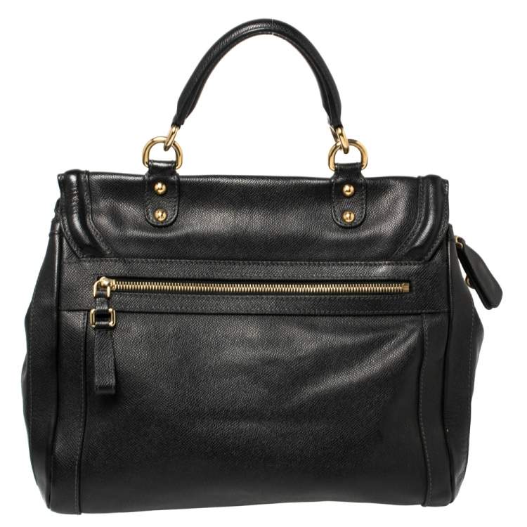 Pre Owned Dolce & Gabbana Black Leather Flap Top Handle Bag