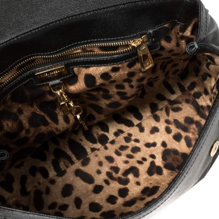 Pre Owned Dolce & Gabbana Black Leather Flap Top Handle Bag