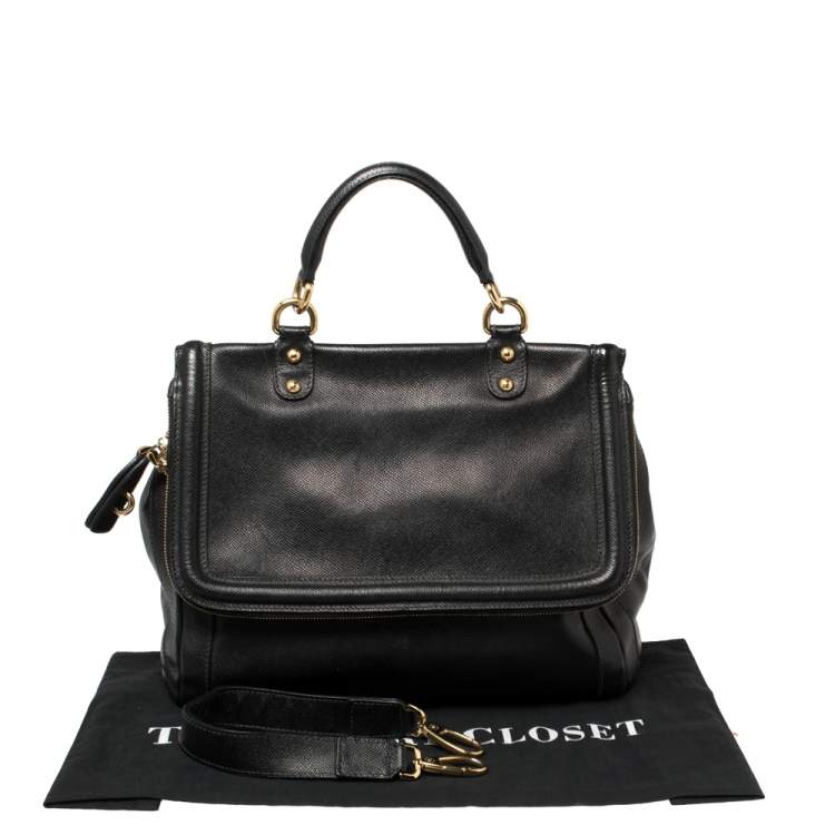 Pre Owned Dolce & Gabbana Black Leather Flap Top Handle Bag