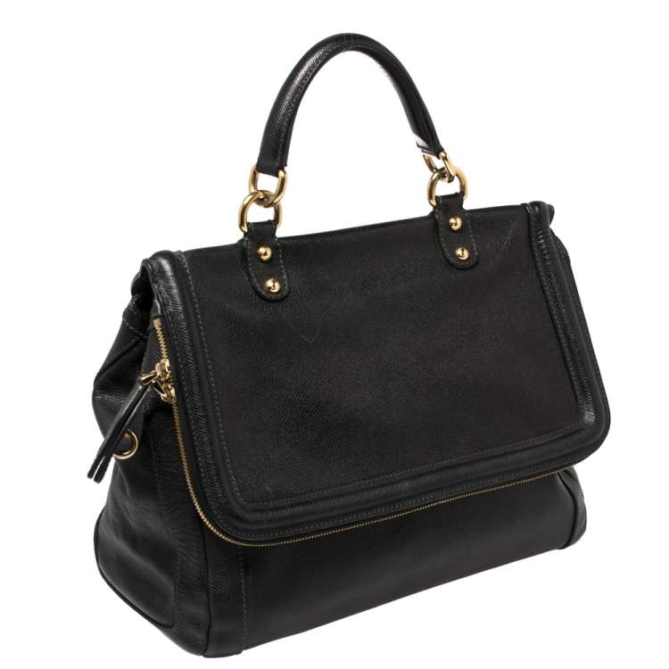 Pre Owned Dolce & Gabbana Black Leather Flap Top Handle Bag