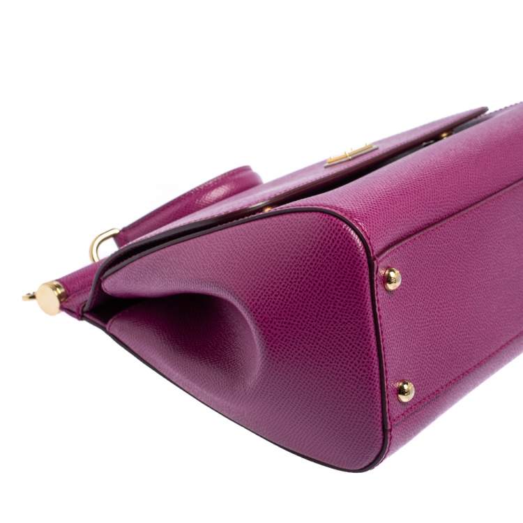 Pre Owned Dolce & Gabbana Pink Leather Medium Miss Sicily Top Handle Bag