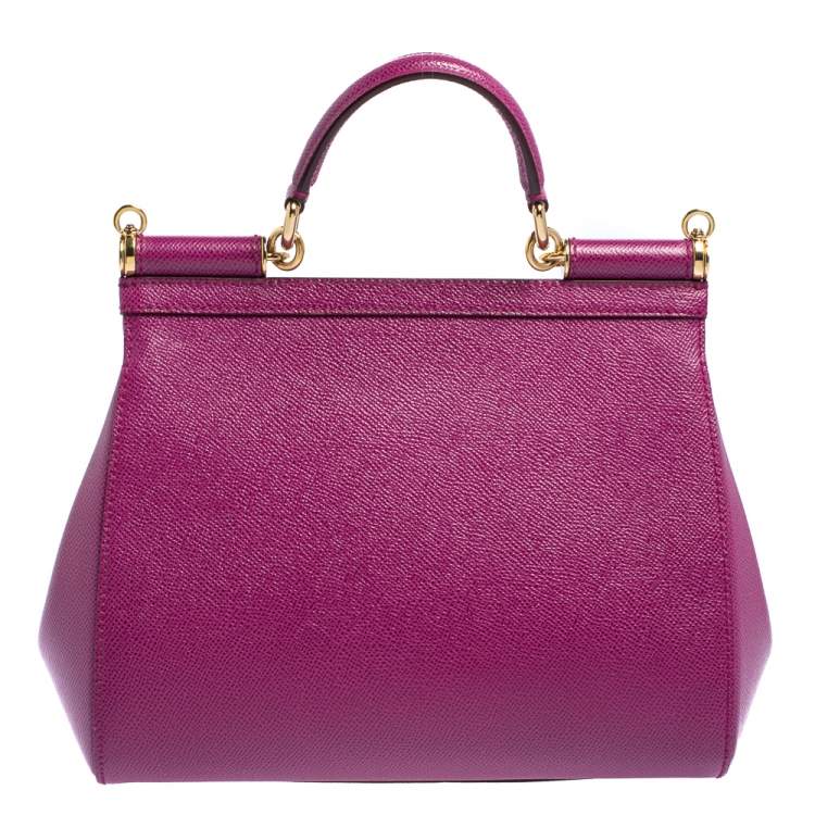 Pre Owned Dolce & Gabbana Pink Leather Medium Miss Sicily Top Handle Bag