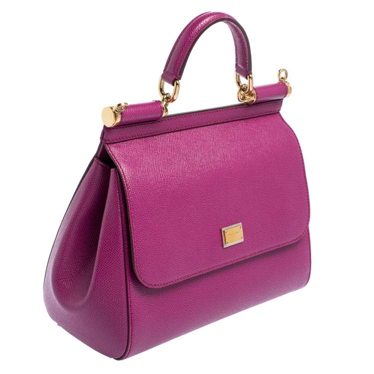Pre Owned Dolce & Gabbana Pink Leather Medium Miss Sicily Top Handle Bag
