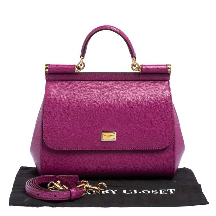 Pre Owned Dolce & Gabbana Pink Leather Medium Miss Sicily Top Handle Bag