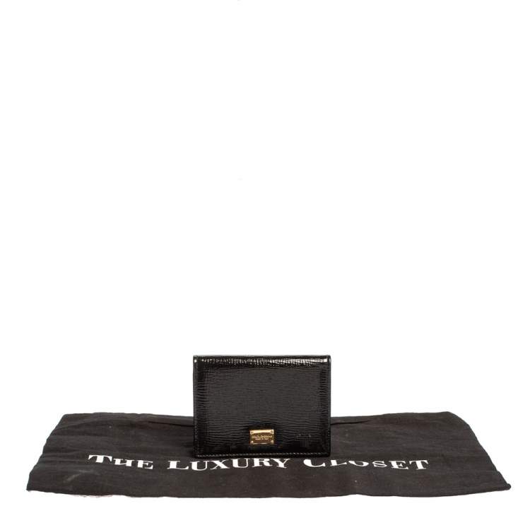 Pre Owned Dolce & Gabbana Black Patent Leather Dauphine Flap Card Holder