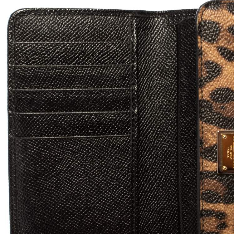 Pre Owned Dolce & Gabbana Brown/Black Leopard Print Leather Miss Sicily Von Wallet on Chain