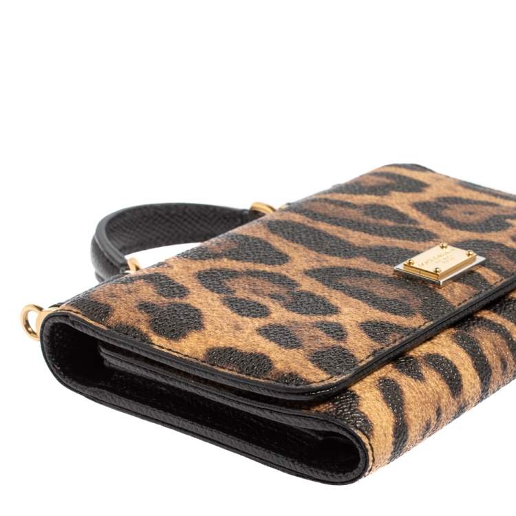 Pre Owned Dolce & Gabbana Brown/Black Leopard Print Leather Miss Sicily Von Wallet on Chain