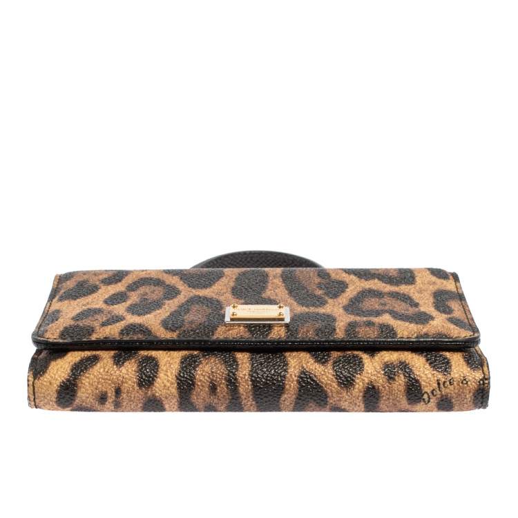 Pre Owned Dolce & Gabbana Brown/Black Leopard Print Leather Miss Sicily Von Wallet on Chain