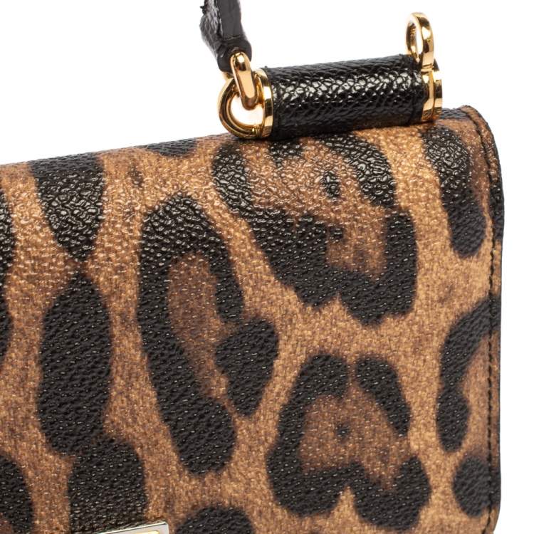 Pre Owned Dolce & Gabbana Brown/Black Leopard Print Leather Miss Sicily Von Wallet on Chain