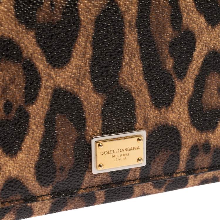 Pre Owned Dolce & Gabbana Brown/Black Leopard Print Leather Miss Sicily Von Wallet on Chain