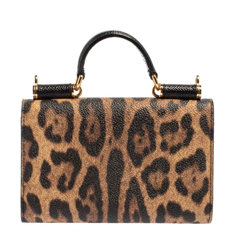 Pre Owned Dolce & Gabbana Brown/Black Leopard Print Leather Miss Sicily Von Wallet on Chain