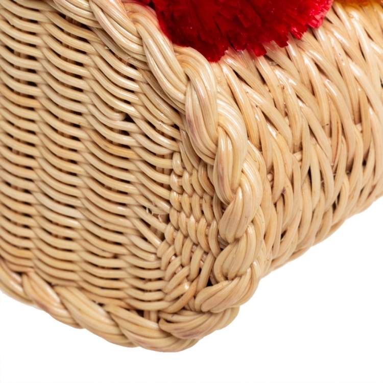 Pre Owned Dolce & Gabbana Multicolor Wicker, Leather and Straw Crystal Embellishment Bag