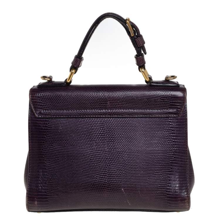 Pre Owned Dolce & Gabbana Dark Purple Lizard Embossed Leather Small Miss Monica Top Handle Bag