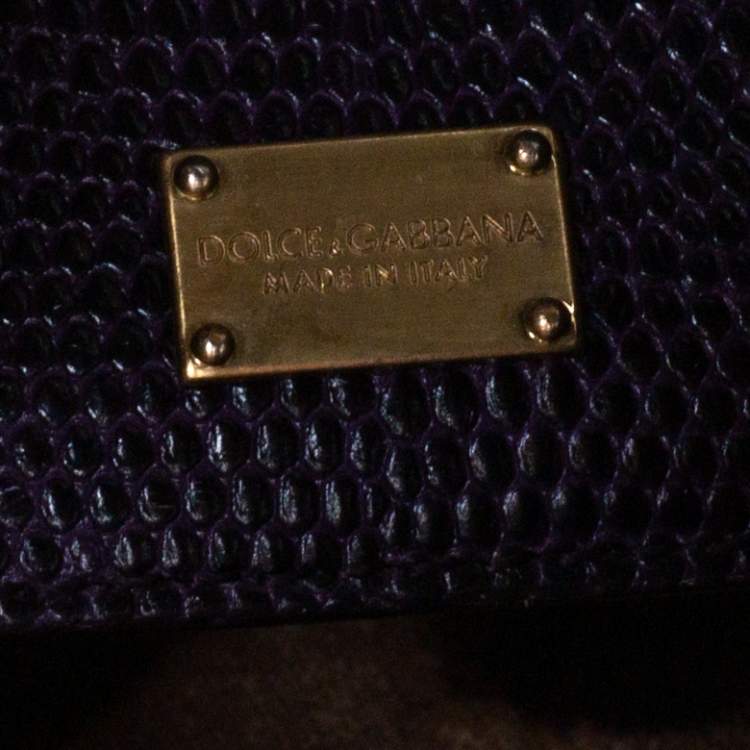 Pre Owned Dolce & Gabbana Dark Purple Lizard Embossed Leather Small Miss Monica Top Handle Bag