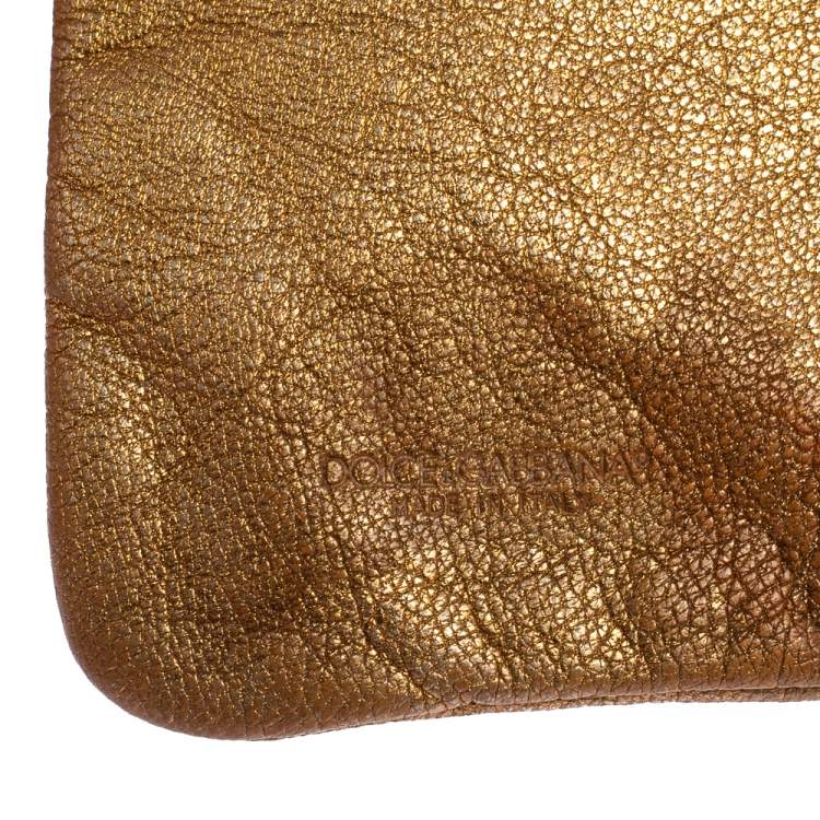 Pre Owned Dolce & Gabbana Gold Leather Bifold Clutch