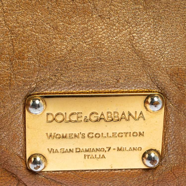 Pre Owned Dolce & Gabbana Gold Leather Bifold Clutch