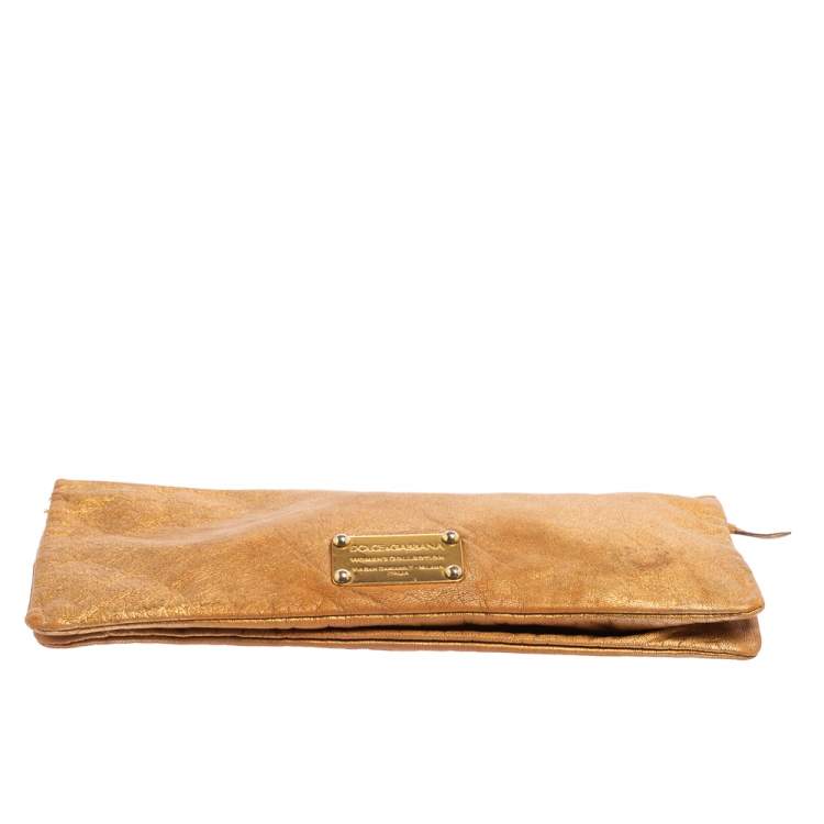 Pre Owned Dolce & Gabbana Gold Leather Bifold Clutch