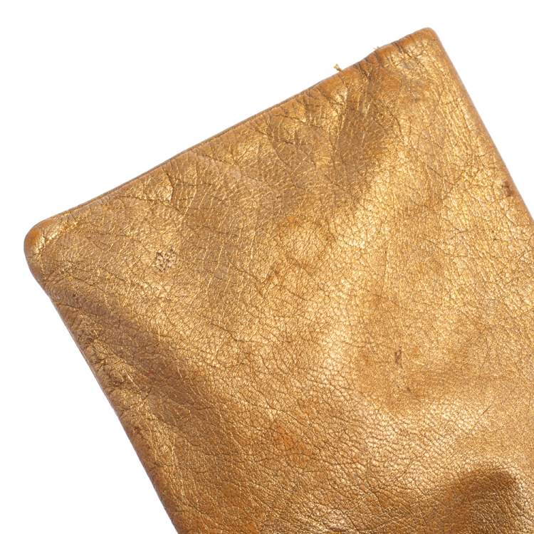 Pre Owned Dolce & Gabbana Gold Leather Bifold Clutch