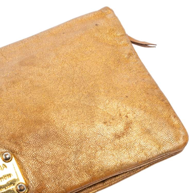 Pre Owned Dolce & Gabbana Gold Leather Bifold Clutch