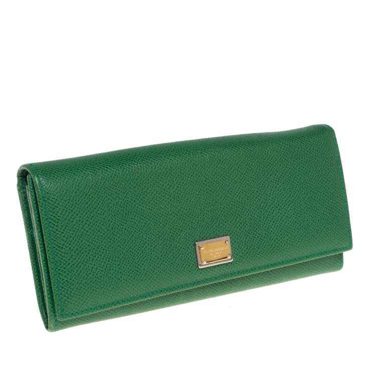 Pre Owned Dolce & Gabbana Green Dauphine Leather Continental Wallet