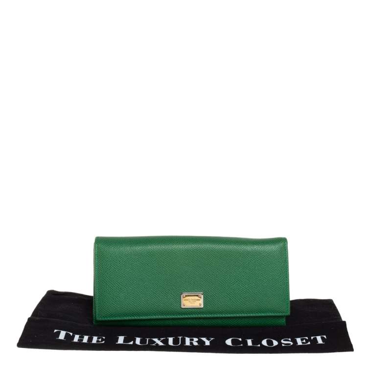 Pre Owned Dolce & Gabbana Green Dauphine Leather Continental Wallet