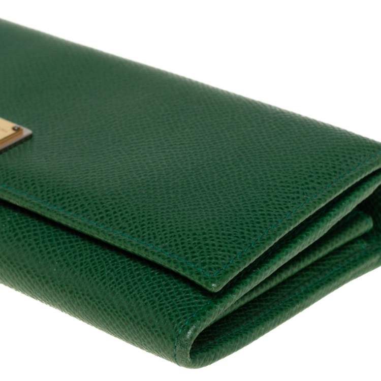 Pre Owned Dolce & Gabbana Green Dauphine Leather Continental Wallet