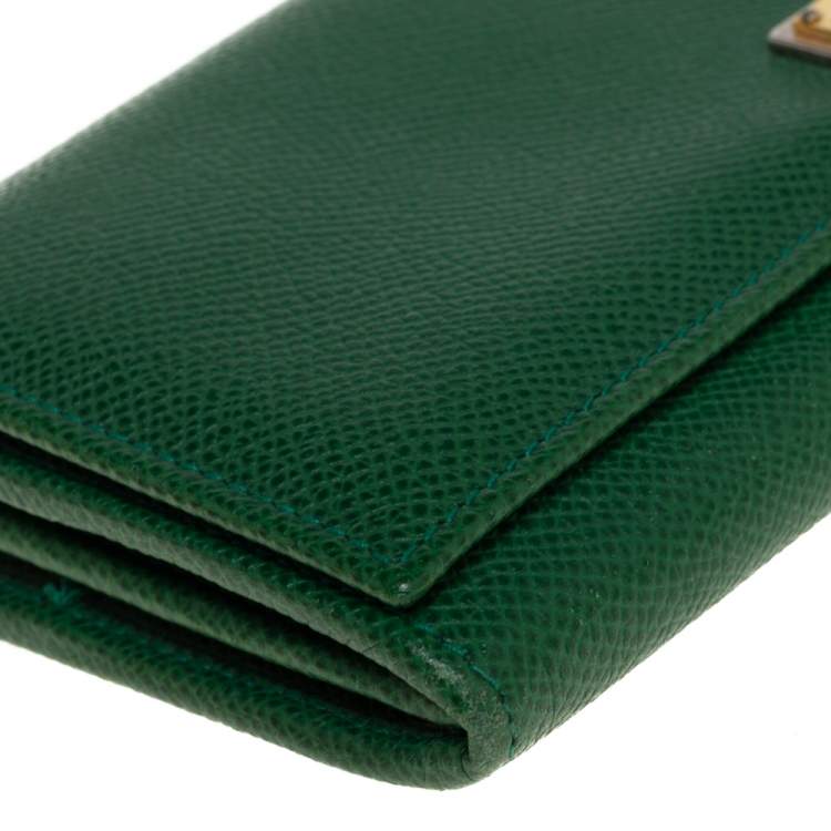 Pre Owned Dolce & Gabbana Green Dauphine Leather Continental Wallet