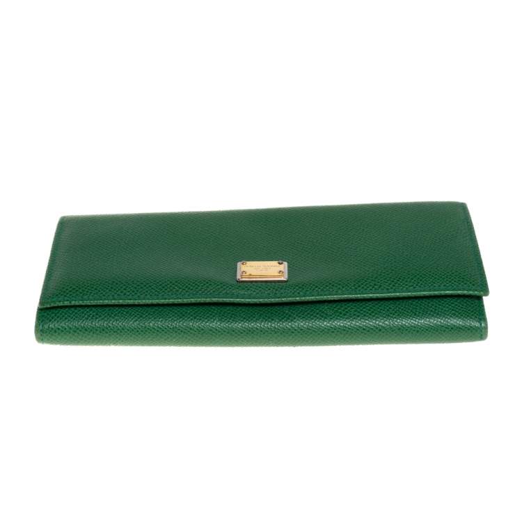 Pre Owned Dolce & Gabbana Green Dauphine Leather Continental Wallet