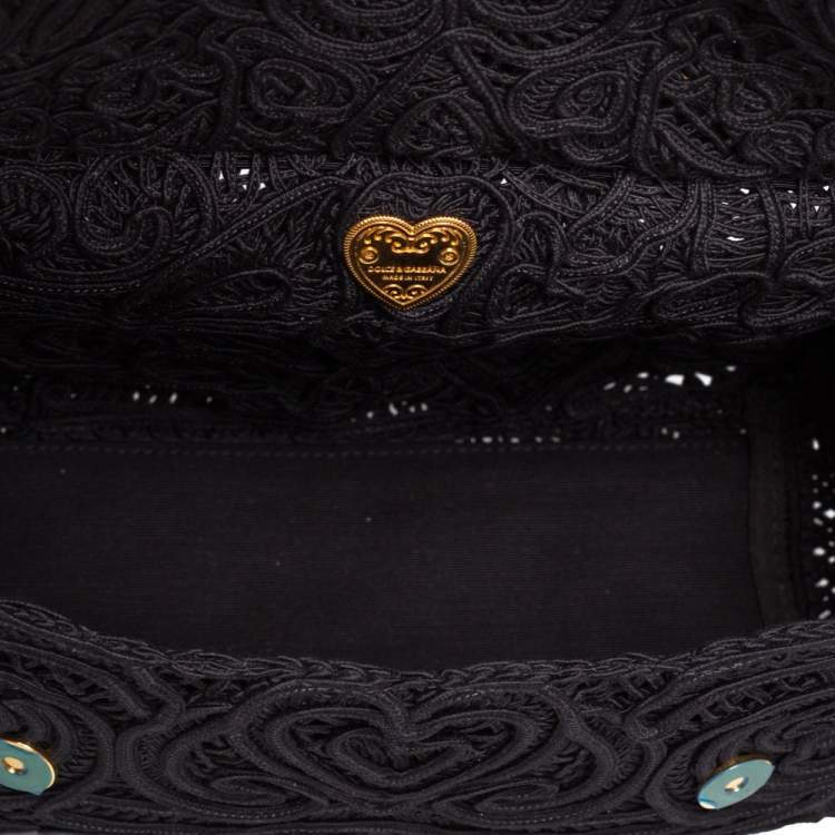 Pre Owned Dolce & Gabbana Black Fabric Medium Sicily Cordonetto Top Handle Bag