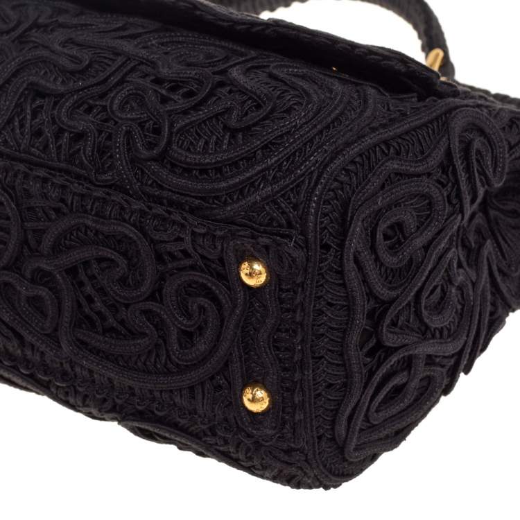 Pre Owned Dolce & Gabbana Black Fabric Medium Sicily Cordonetto Top Handle Bag