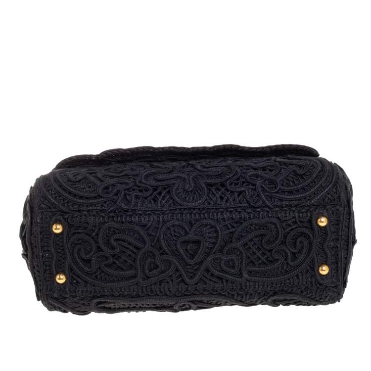 Pre Owned Dolce & Gabbana Black Fabric Medium Sicily Cordonetto Top Handle Bag