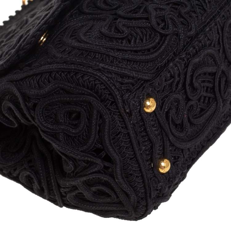 Pre Owned Dolce & Gabbana Black Fabric Medium Sicily Cordonetto Top Handle Bag