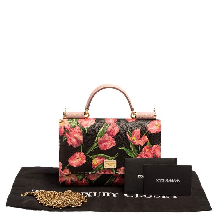 Pre Owned Dolce & Gabbana Multicolor Printed Leather Sicily Smart Gloss Wallet on Chain