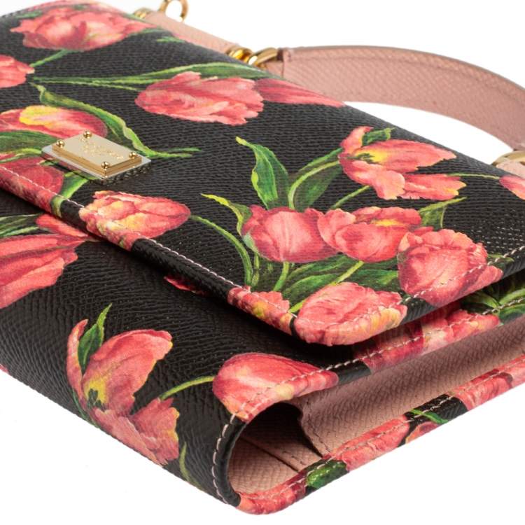 Pre Owned Dolce & Gabbana Multicolor Printed Leather Sicily Smart Gloss Wallet on Chain