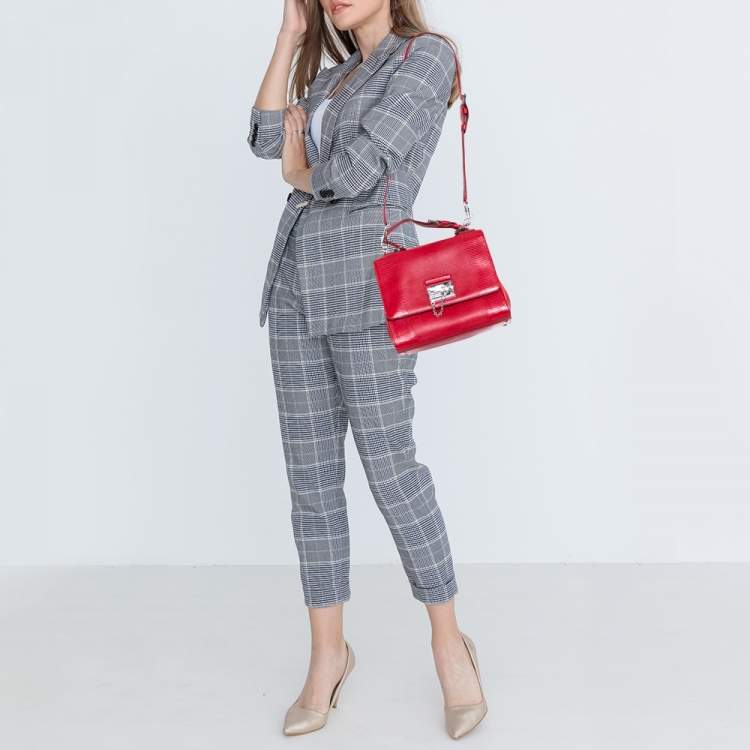 Pre Owned Dolce & Gabbana Red Lizard Embossed Leather Medium Miss Monica Top Handle Bag