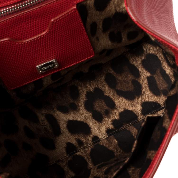 Pre Owned Dolce & Gabbana Red Lizard Embossed Leather Medium Miss Monica Top Handle Bag