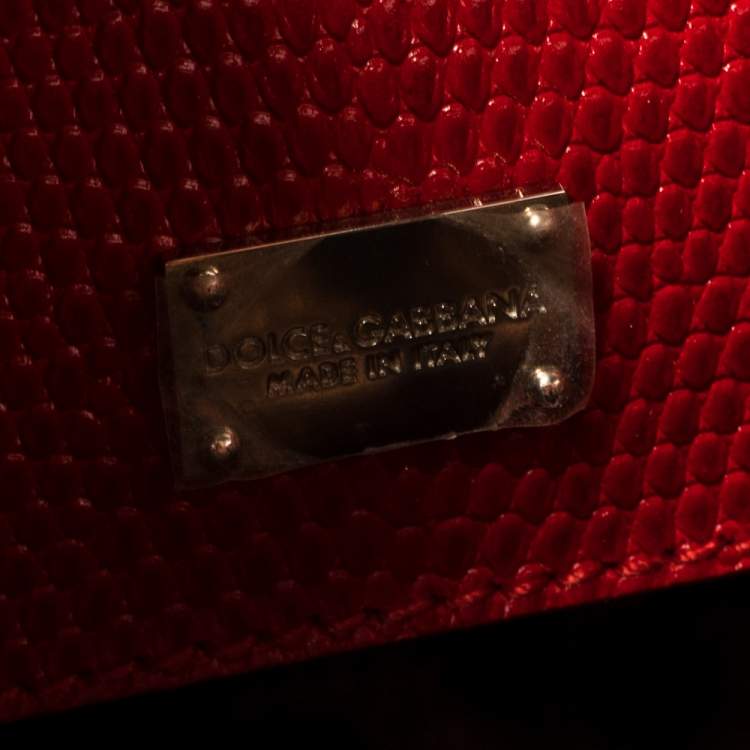 Pre Owned Dolce & Gabbana Red Lizard Embossed Leather Medium Miss Monica Top Handle Bag