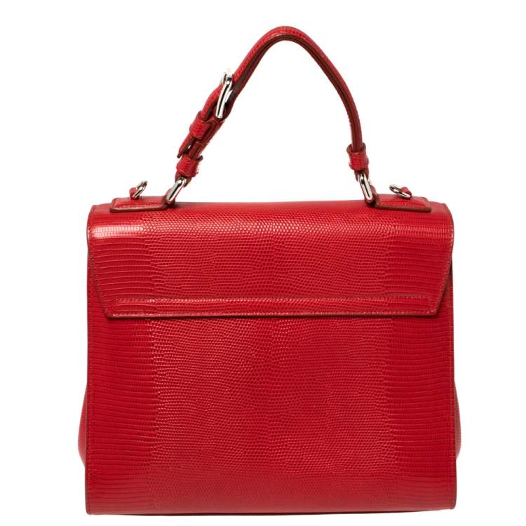 Pre Owned Dolce & Gabbana Red Lizard Embossed Leather Medium Miss Monica Top Handle Bag