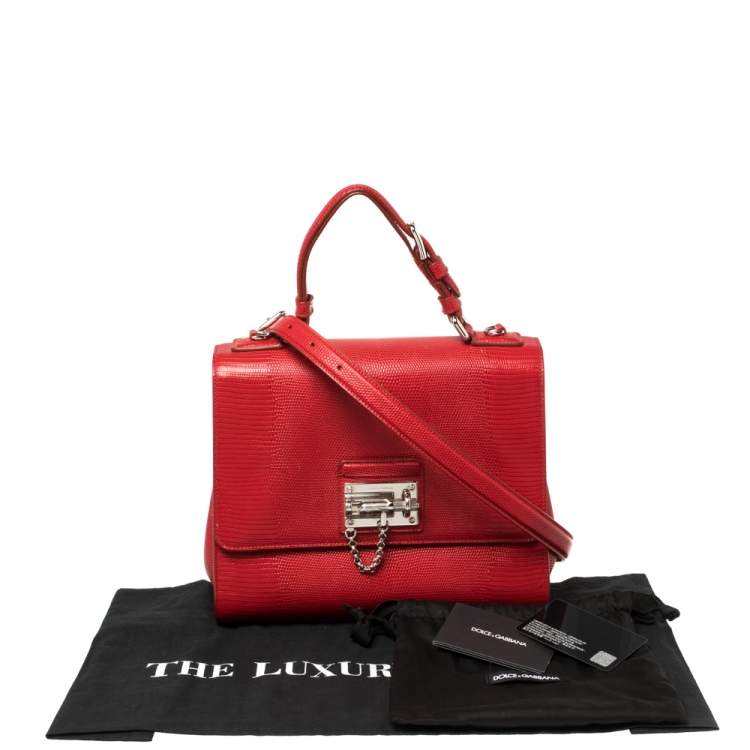Pre Owned Dolce & Gabbana Red Lizard Embossed Leather Medium Miss Monica Top Handle Bag