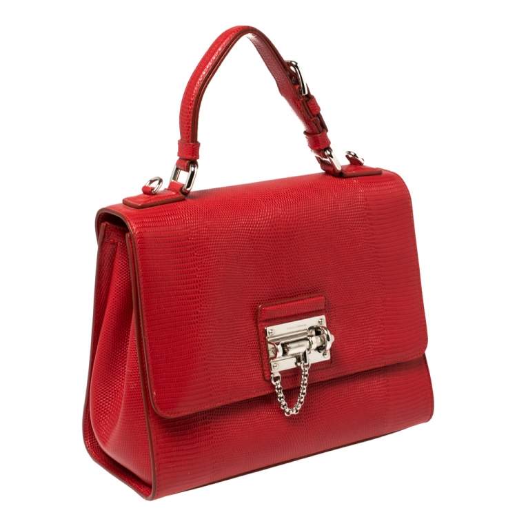 Pre Owned Dolce & Gabbana Red Lizard Embossed Leather Medium Miss Monica Top Handle Bag