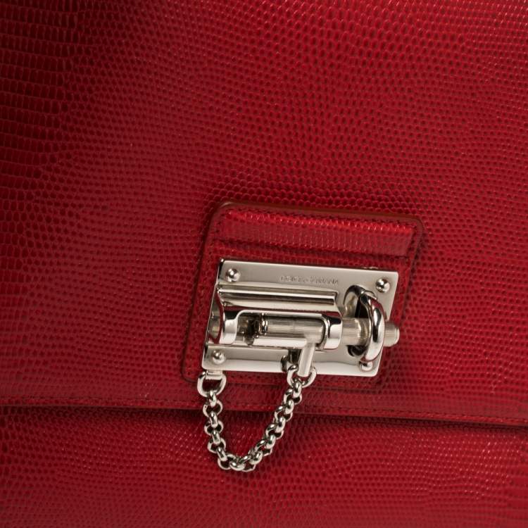 Pre Owned Dolce & Gabbana Red Lizard Embossed Leather Medium Miss Monica Top Handle Bag