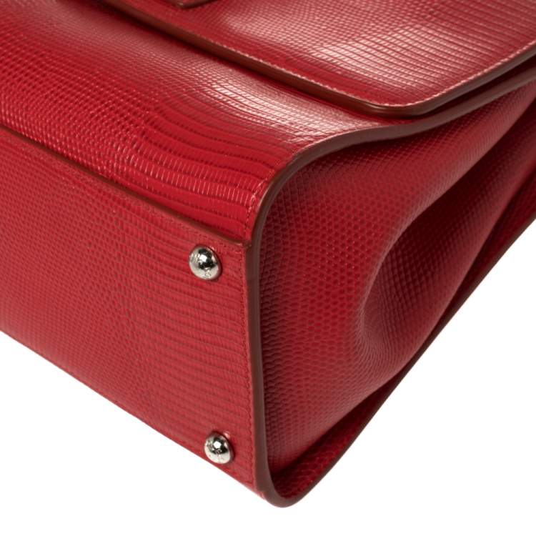 Pre Owned Dolce & Gabbana Red Lizard Embossed Leather Medium Miss Monica Top Handle Bag
